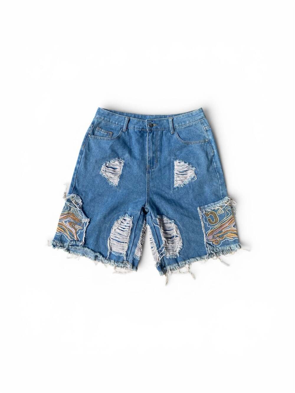 Fashion Jeans 520 A Deafairfocus Embroidered Distressed Denim Shorts Size M